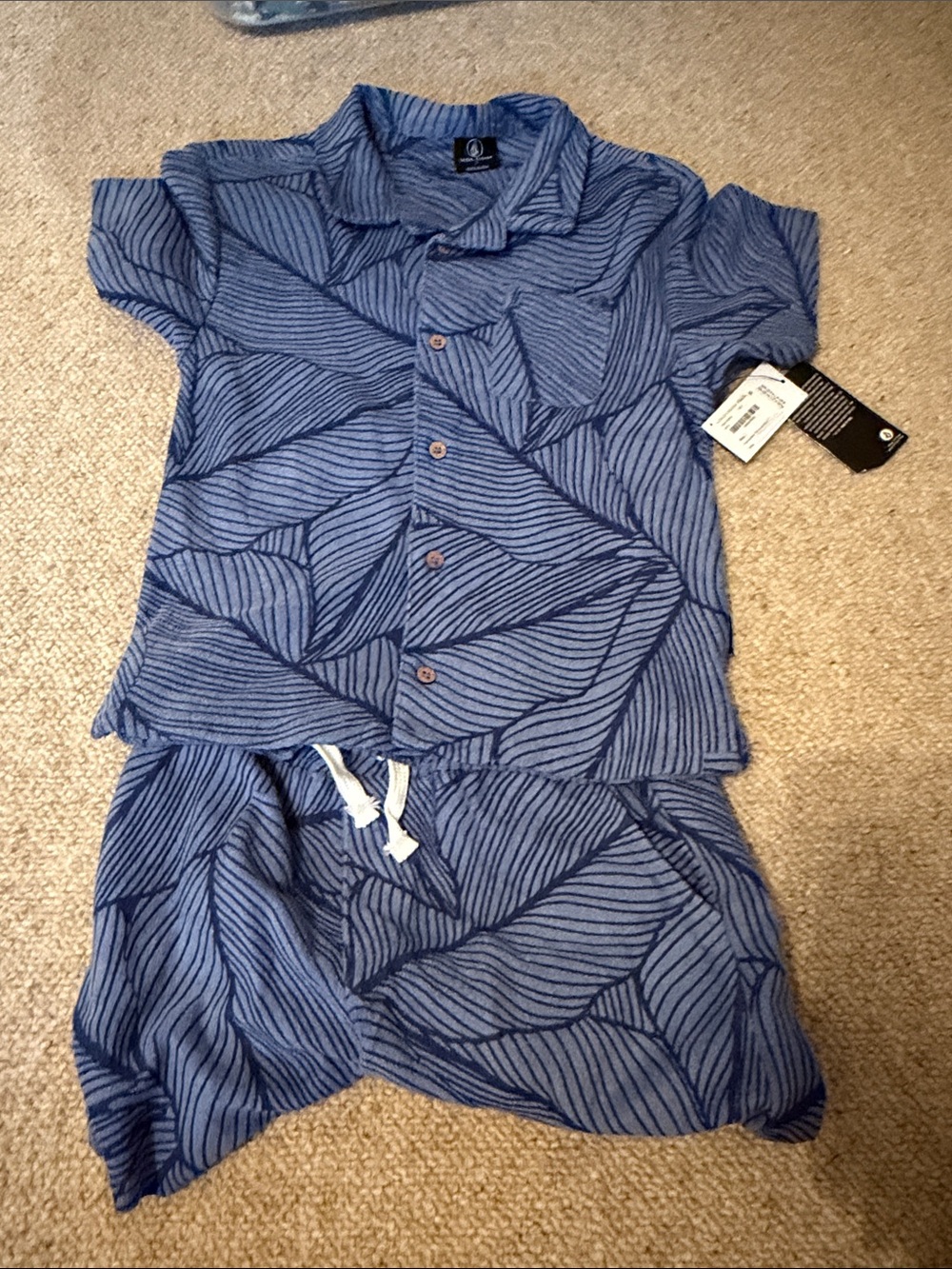 Volcom Blue Leaf-Print Kids Pajama Set
